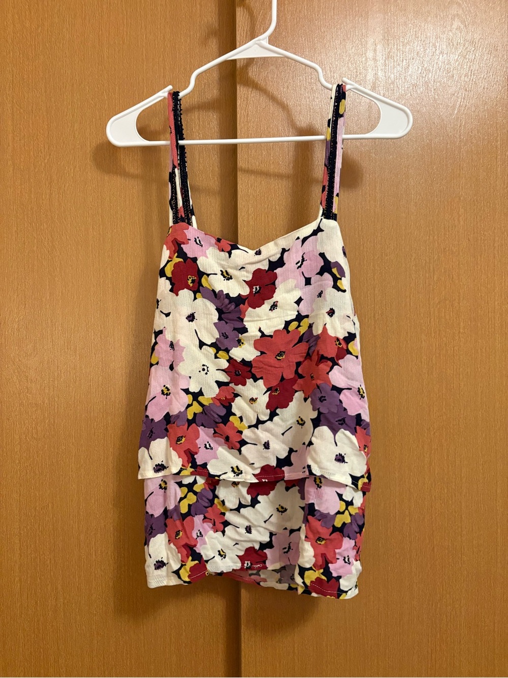 Floral Tiered Spaghetti-Strap Cami Top - White Multi